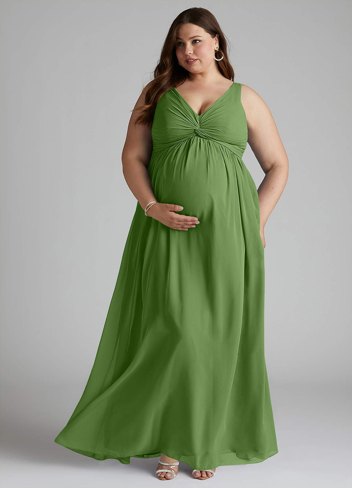 Azazie Yetta Maternity Bridesmaid Dresses A-Line V-Neck Gathered Chiffon Floor-Length Dress image1