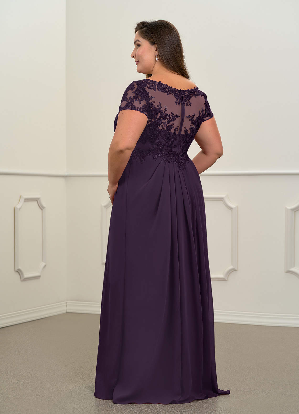 Azazie Dunja Mother of the Bride Dresses Plum A-Line V-Neck Lace Chiffon Dress image5