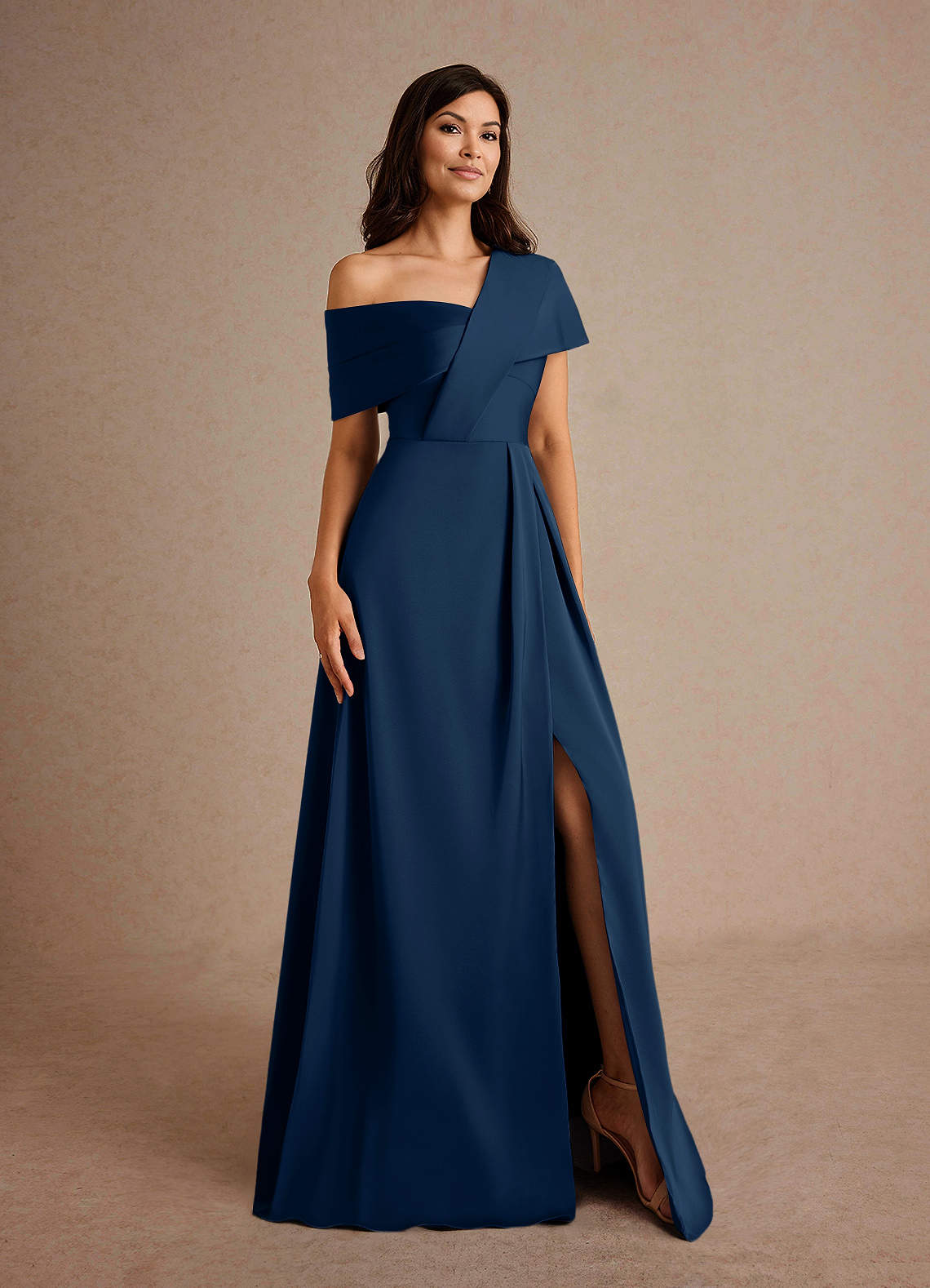 Azazie Milton Mother of the Bride Dresses Dark Navy A-Line Pleated Stretch Satin Dress image7