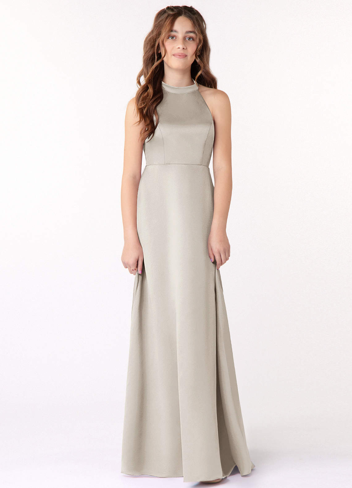 Azazie Laurel Junior Frost A-Line Matte Satin Dress image1