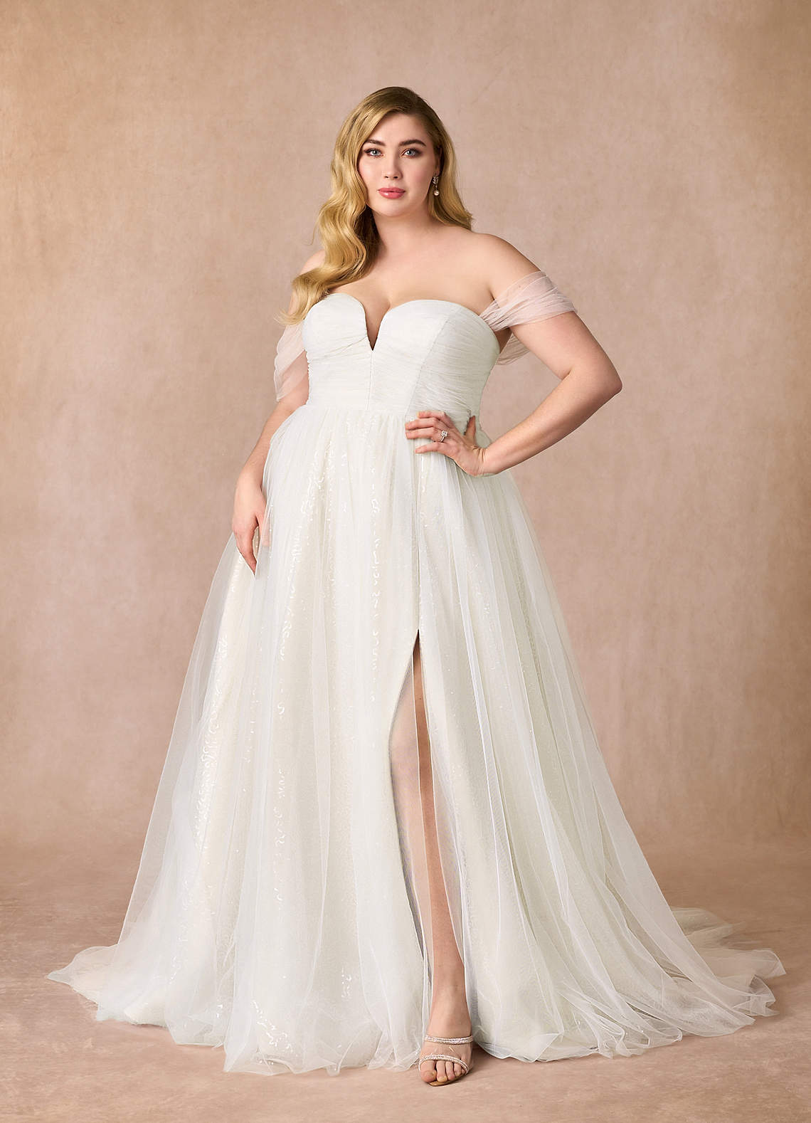 Azazie Maia Wedding Dresses Diamond White Cream A-Line Off the Shoulder Tulle Dress image1