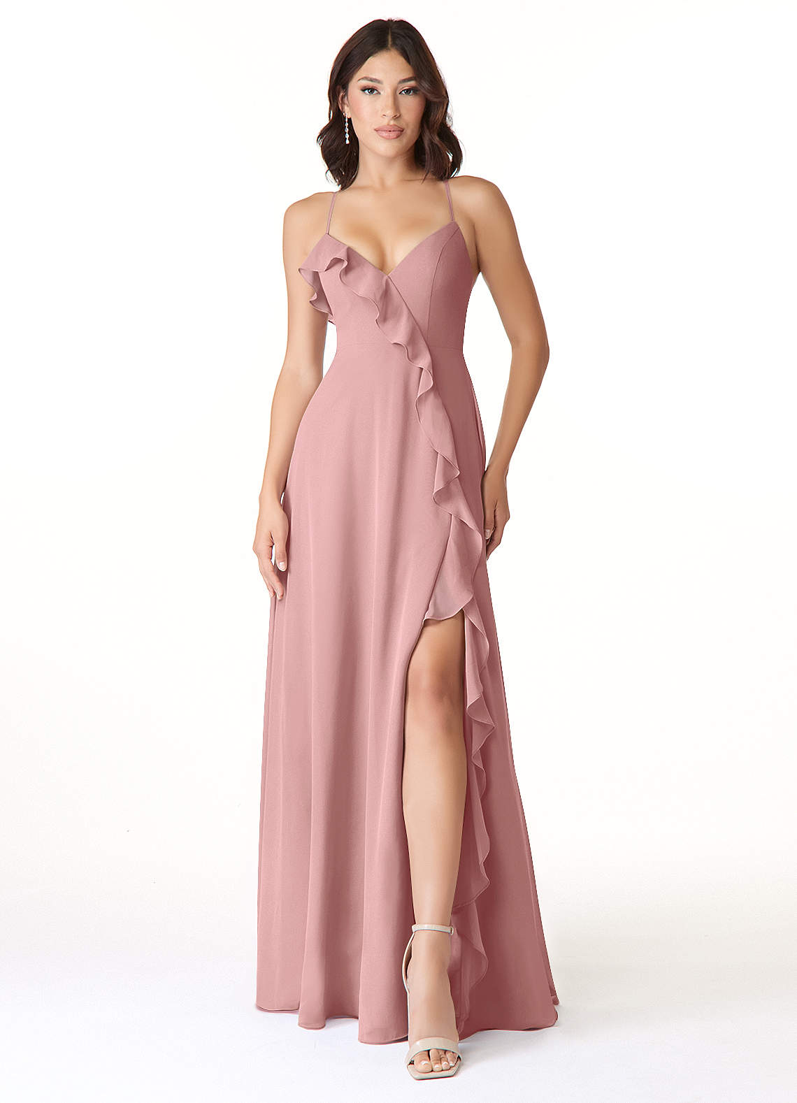 Azazie Tarni Vestidos de damas de honor Vestido de Rosa Polvorienta de Gasa de Corte en A image1