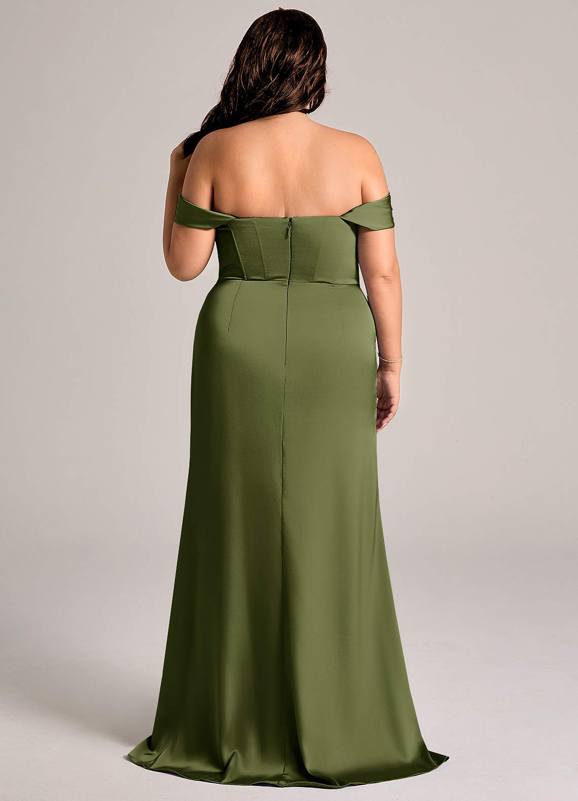 Azazie Johana Bridesmaid Dresses Olive Mermaid Off the Shoulder Stretch Satin Convertible Dress image8