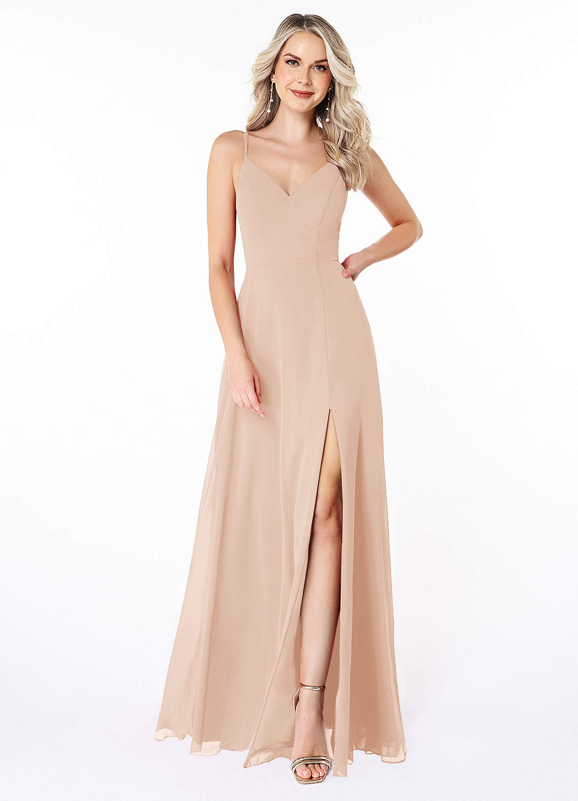 Azazie Lena Bridesmaid Dresses English Rose A-Line Lace Chiffon Dress image1