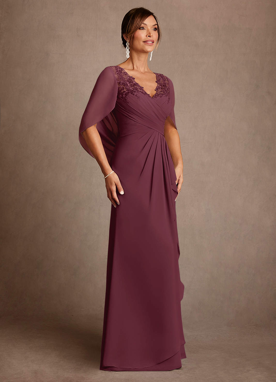 Azazie Santa Clara Mère de la mariée Robes Robe Trapèze en Dentelle Cabernet image2