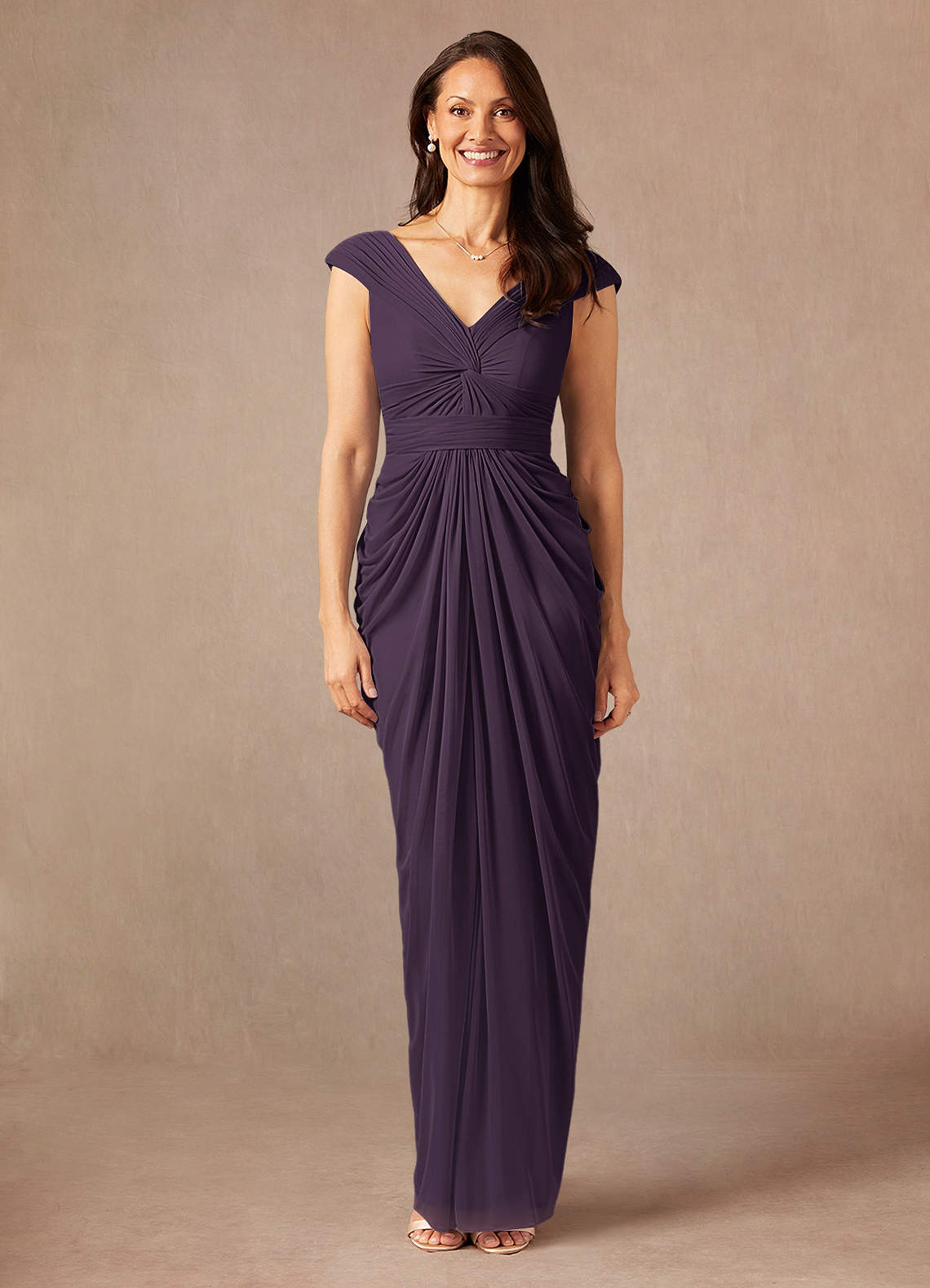 Azazie Lisolette Mother of the Bride Dresses Plum Sheath Pleated Mesh Dress image1