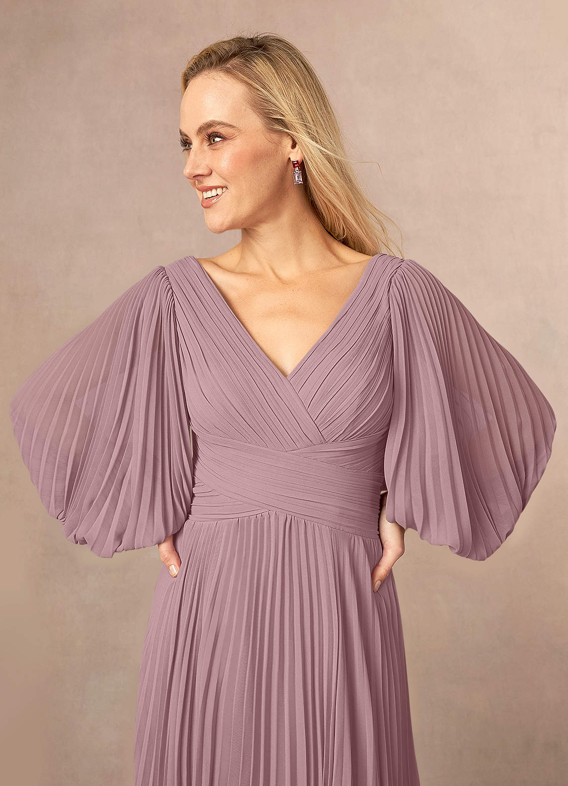 Azazie Zahara Dusty Rose A-Line V-Neck Pleated Chiffon Dress | Azazie