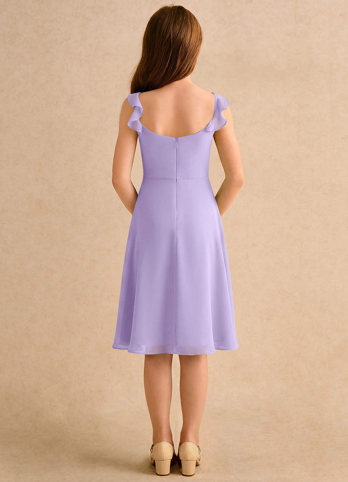 lilac knee length bridesmaid dresses Azazie Pup Girls Formal A-Line Pleated Chiffon Dress Satin bridesmaid
