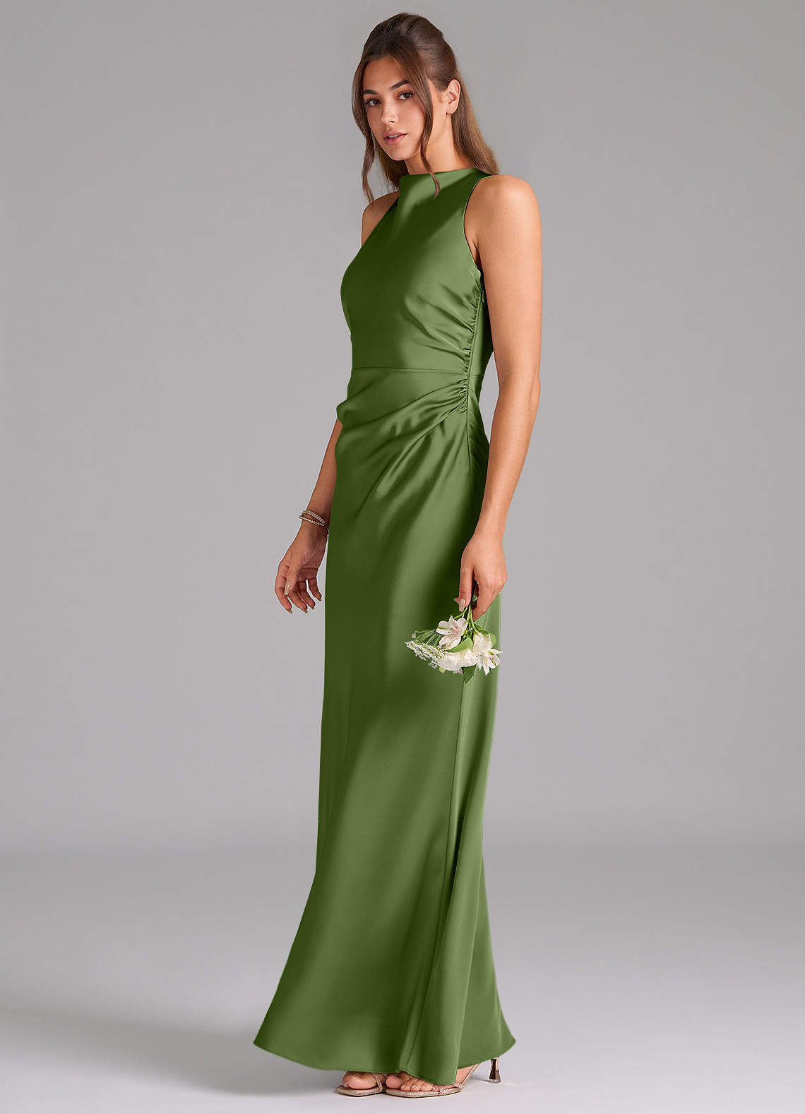 Azazie Evadne Bridesmaid Dresses Juniper A-Line Pleated Stretch Satin Dress image1