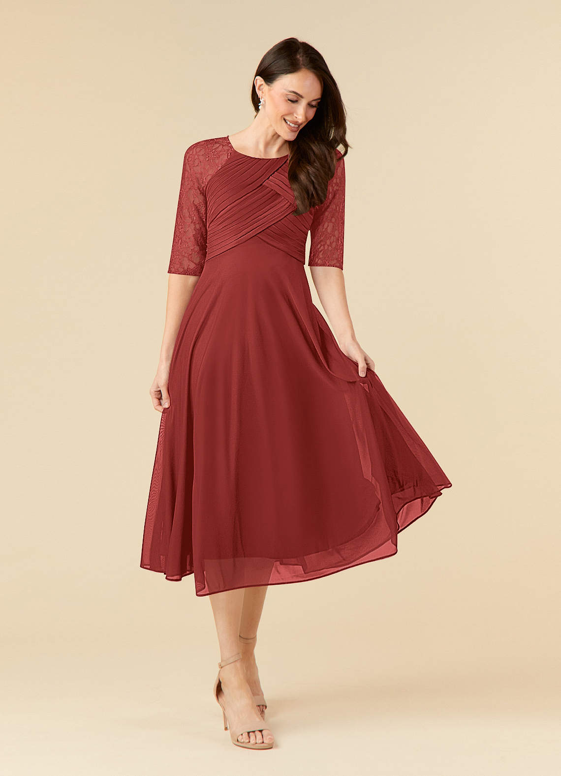 Azazie Gracelyn Mother of the Bride Dresses Rust A-Line Lace Dress image1