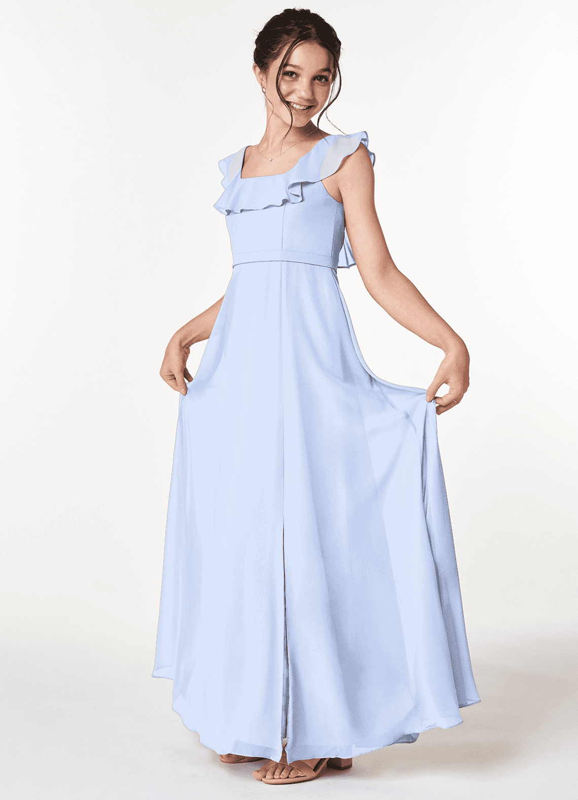 Azazie Jinny Junior Ice A-Line Ruched Chiffon Dress image1