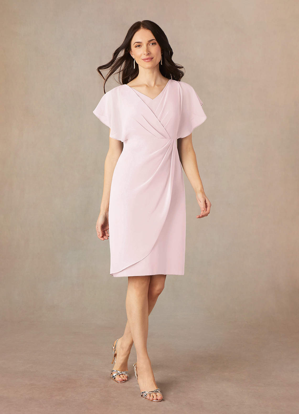 Azazie Julia Mother of the Bride Dresses Blushing Pink Sheath V-Neck Pleated Chiffon Dress image1