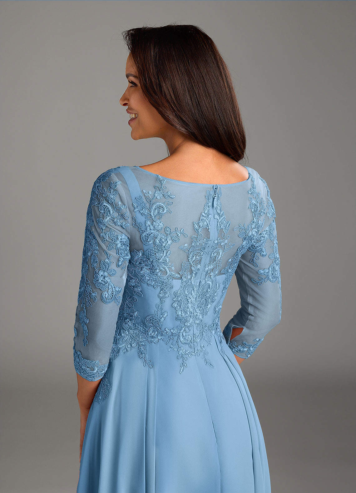 Azazie Marge Kleider für die Brautmutter A-Linie Schaufel Spitze Chiffon Kleid Stahlblau image2