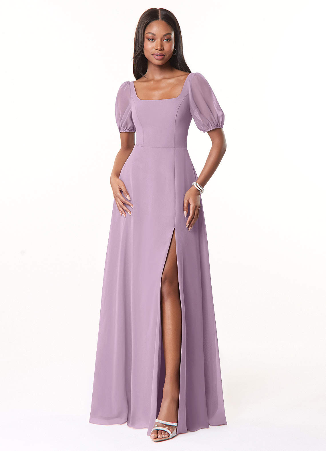 Azazie Alani Abiti da Damigella Abito A-Line in Chiffon con Scollo Quadrato Glicine image1