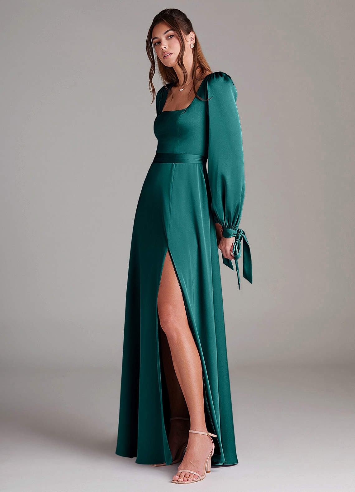 Azazie Leonia Peacock Stretch Satin Bridesmaid Dresses | Azazie