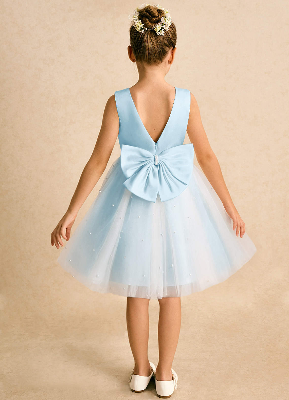 Azazie Esme Flower Girl Dresses Sky Blue Ball-Gown Bow Tulle Dress image1
