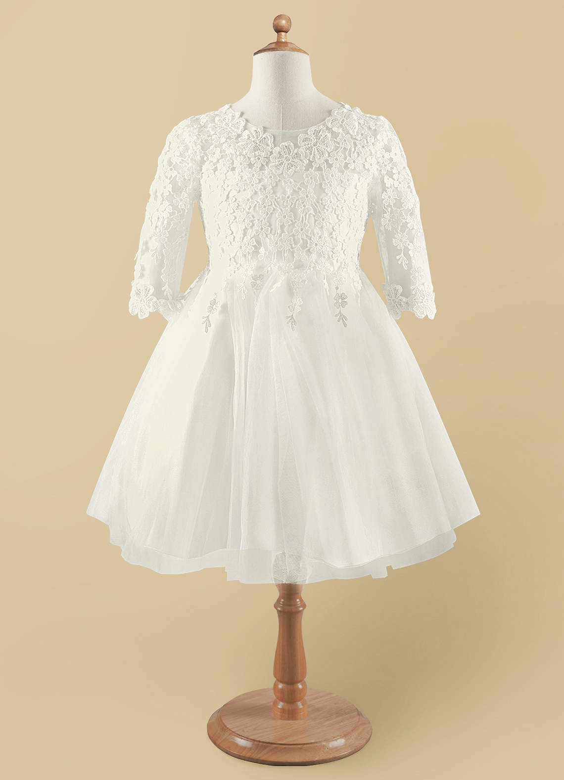 Azazie lindsay Flower Girl Dresses Ball-Gown Lace Tulle Knee-Length Dress image1