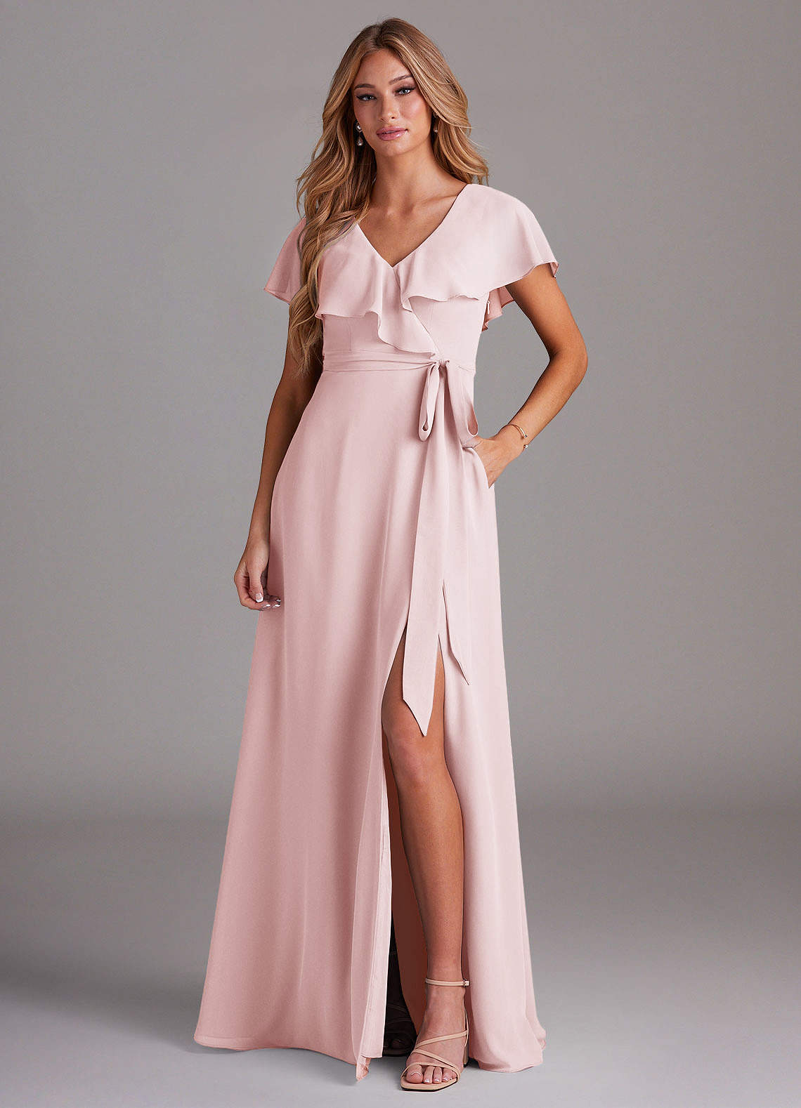 soft pink chiffon bridesmaid dress Sheath Chiffon Pink Bridesmaid Dress with Spaghetti Straps COCOMELODY CB0556, Plum