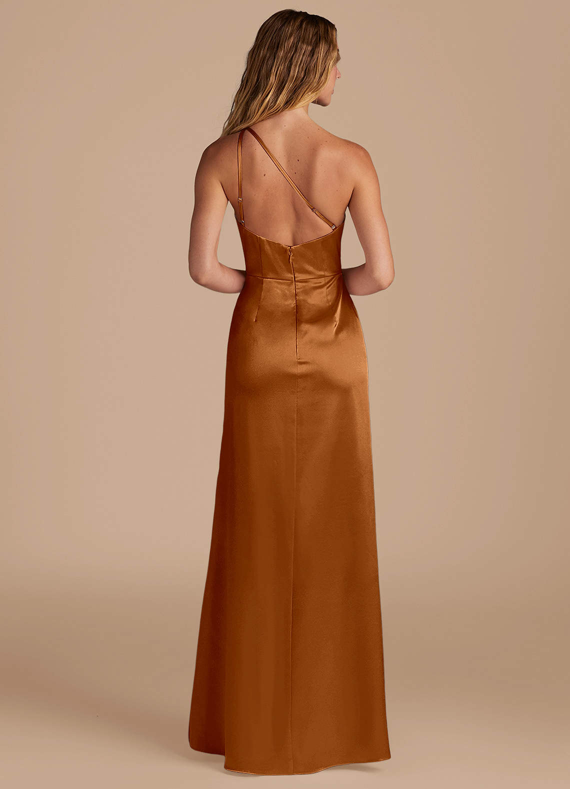 Azazie Mika Copper Metallic Satin Bridesmaid Dresses | Azazie