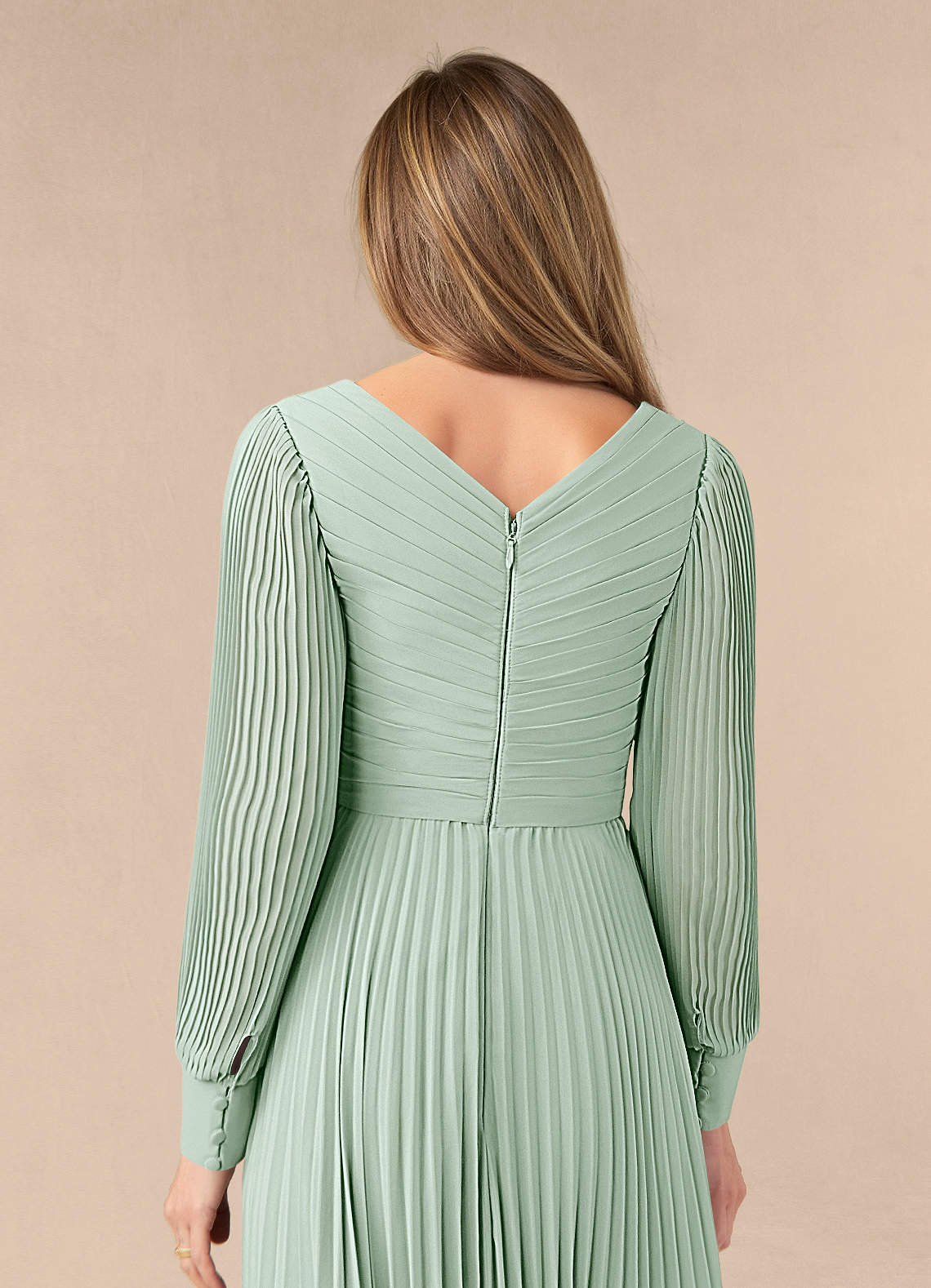 Azazie Zina Mother of the Bride Dresses Agave A-Line Pleated Chiffon Dress image5