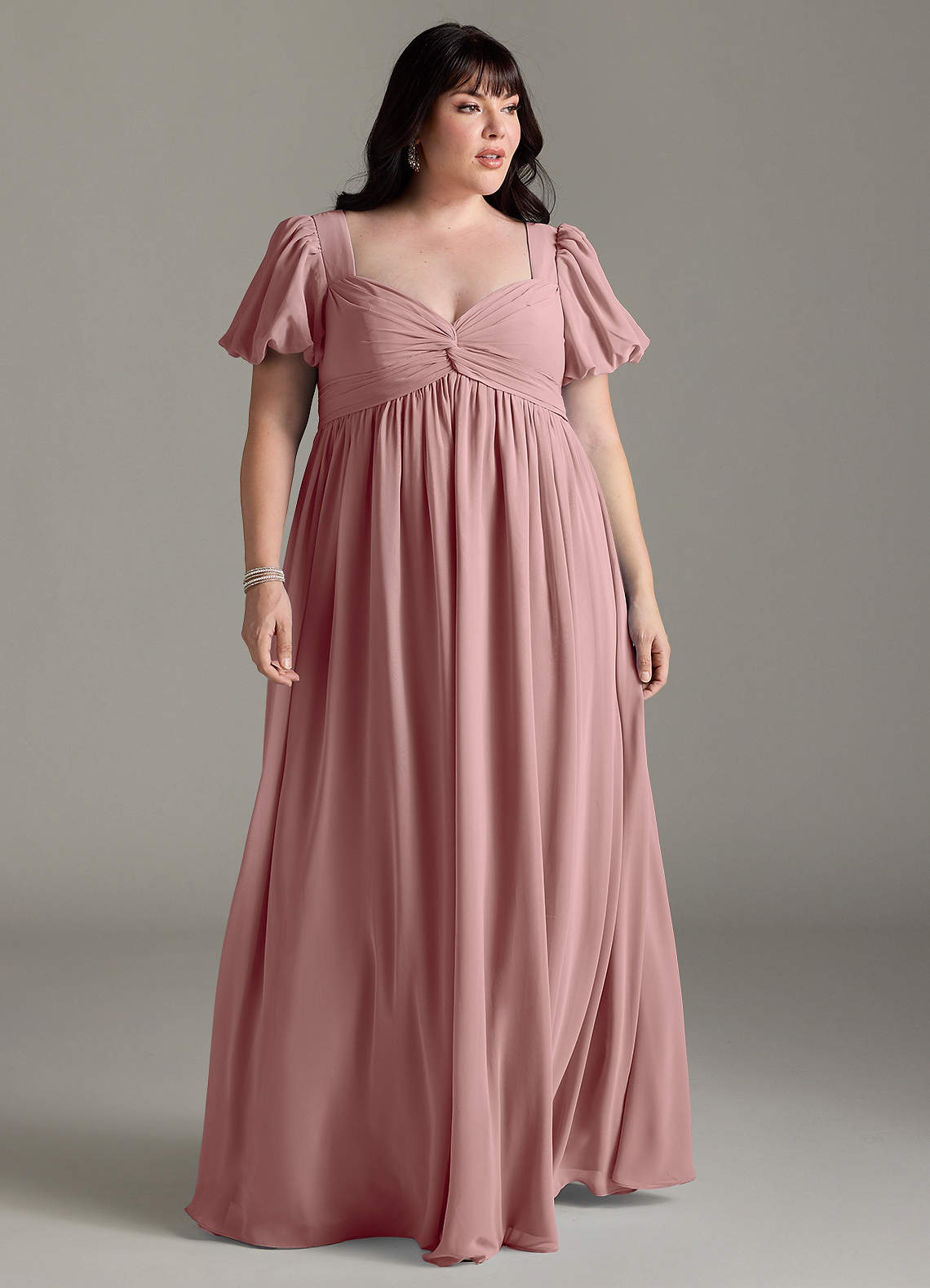 Azazie Madisynn Maternity Bridesmaid Dresses Bow Chiffon Floor-Length Dress image1