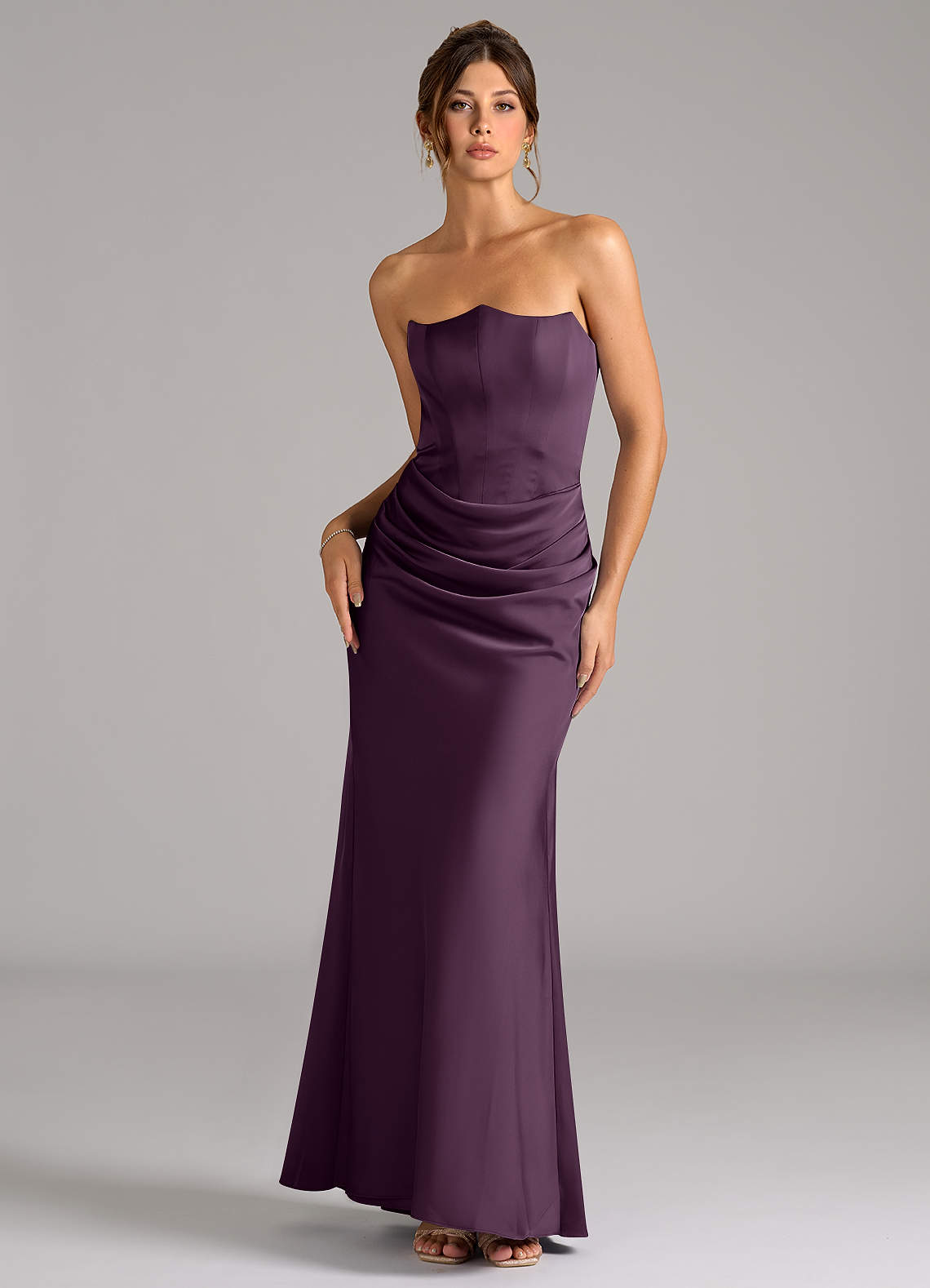 Azazie Debby Bridesmaid Dresses Plum Mermaid Strapless Stretch Satin Convertible Dress image1
