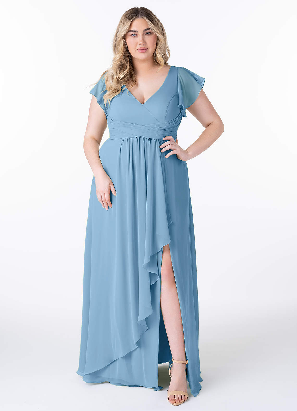 Azazie Omari Brautjungfernkleider A-Linie Chiffon Kleid Stahlblau image1