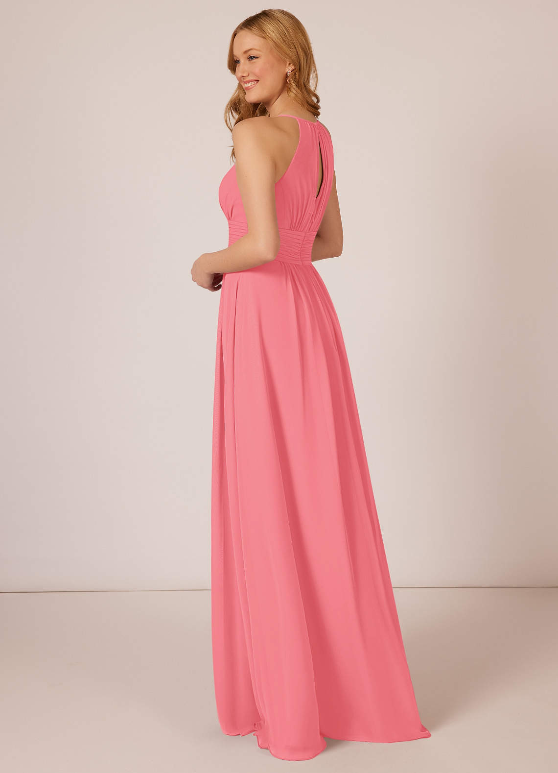 flamingo pink bridesmaid dresses Charming V-Neck Chiffon Floor Length Bridesmaid Dresses with Split