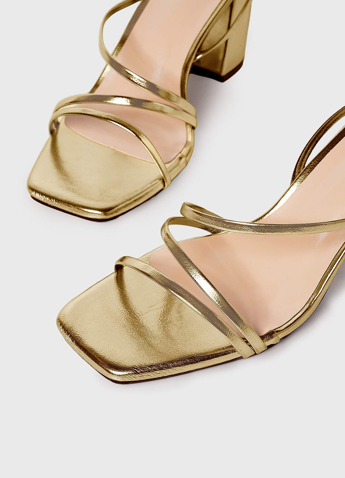 Gold strappy sandals mid heel on sale