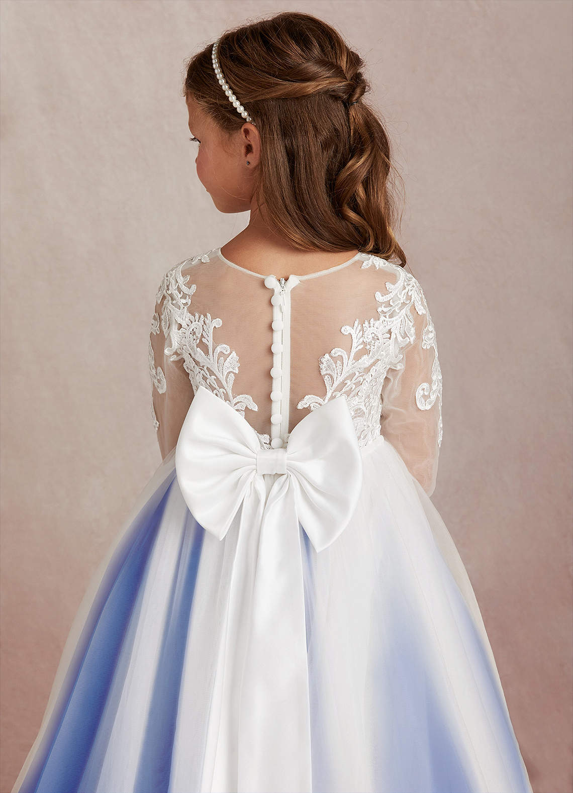 ivory and royal blue wedding dress Long Sleeve Royal Blue Tulle Lace Appliques Luxury Wedding Dress