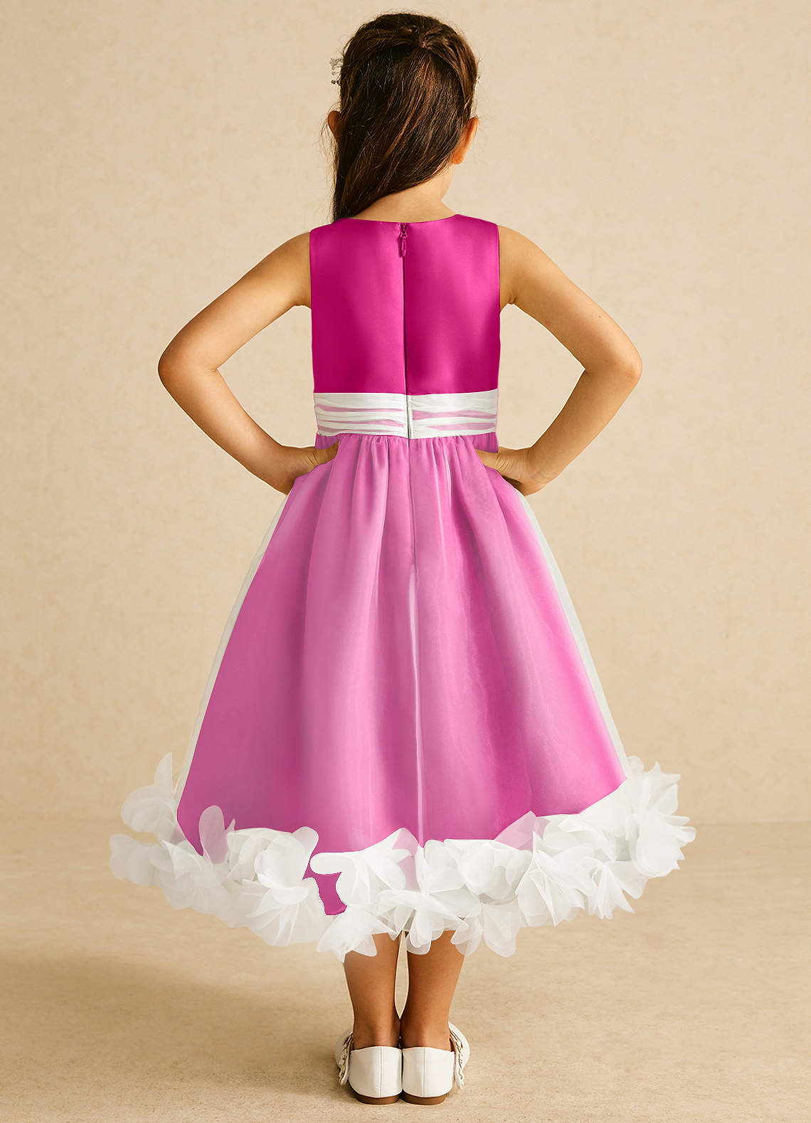 Azazie Stardust Blumenmädchenkleider A-Linie ärmellos Organza Kleid Fuchsia image3