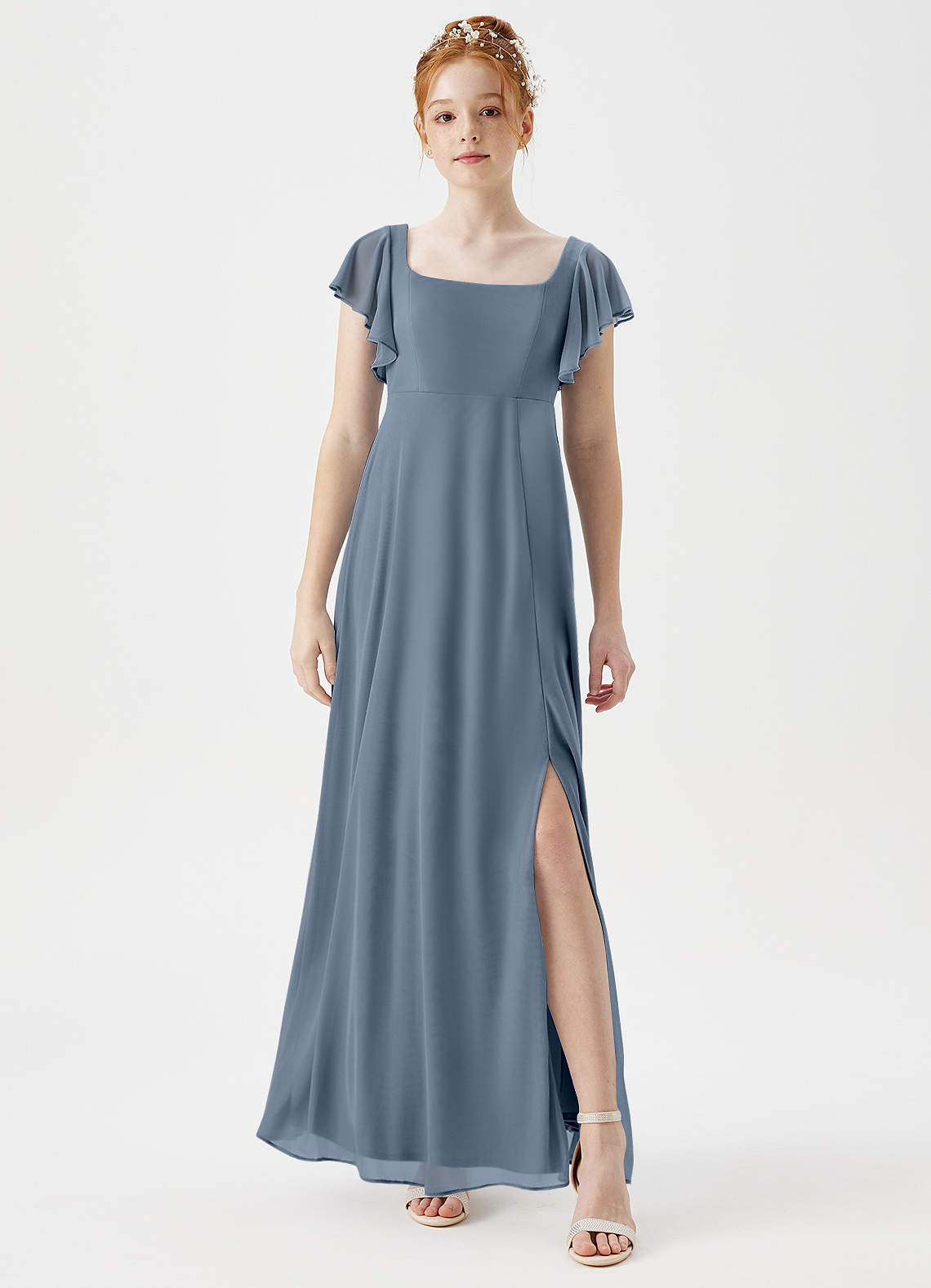 Azazie Bondi Junior A-Linie Seitliche Cut-Outs Gittergewebe Kleid Zwielichtviolett image1