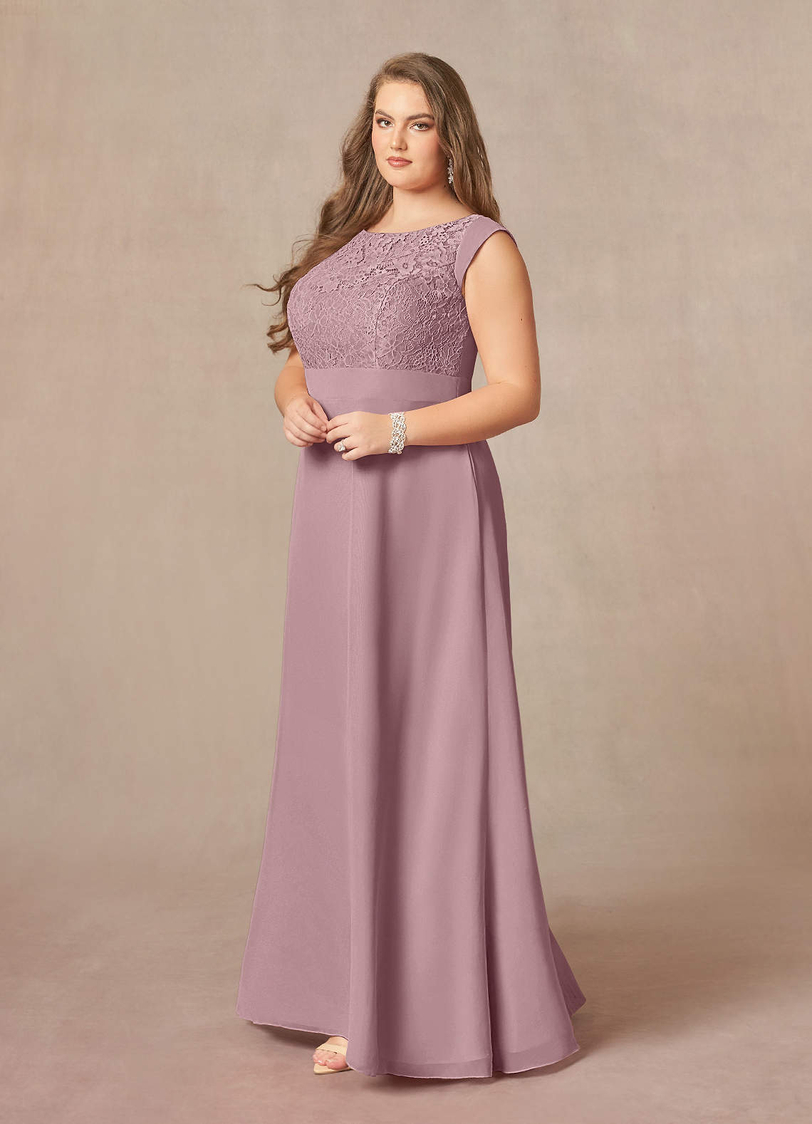 Azazie Bettina Dusty Rose A-Line Lace Chiffon Dress | Azazie