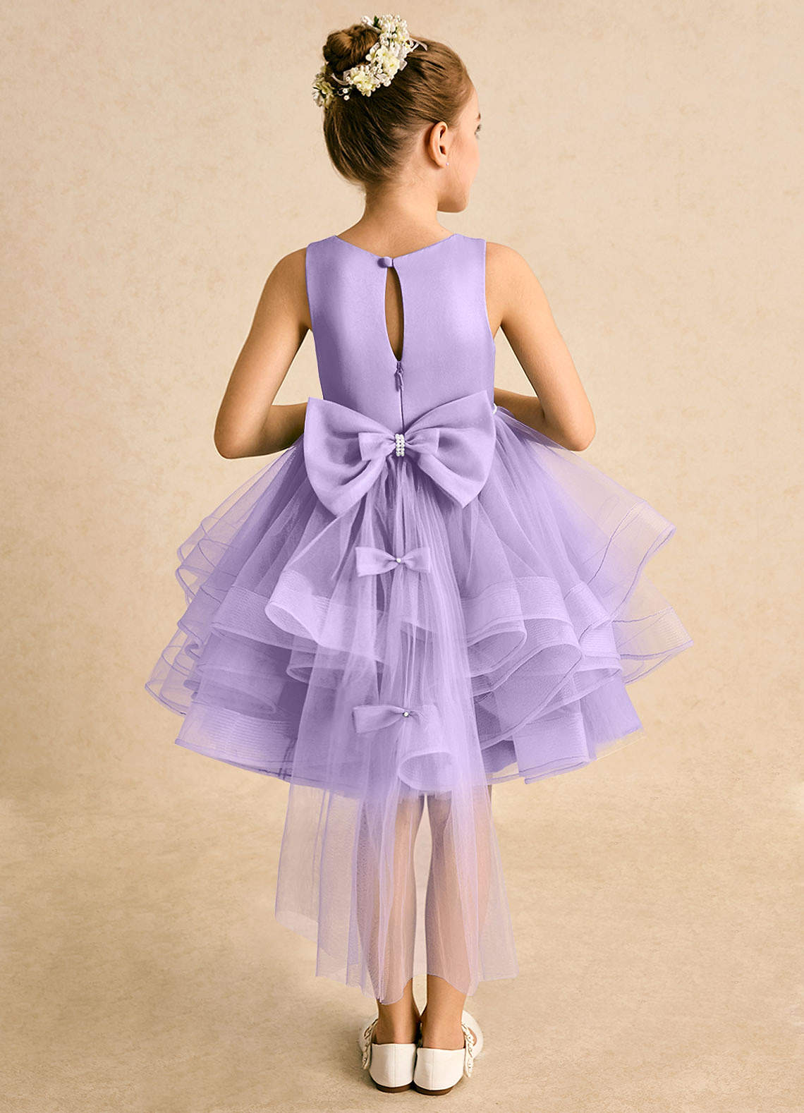 Azazie Tinie Abiti da Ragazza di Fiori Abito Principessa in Tulle Fiocco Lilla image1