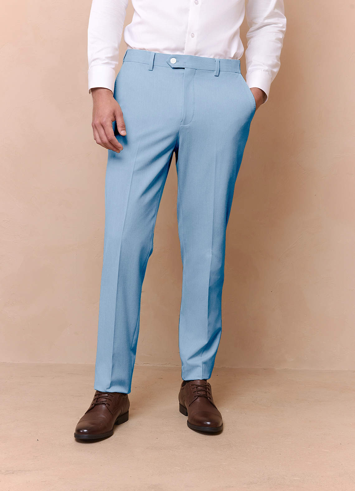 front James Sky Blue Structured Stretch Dress Pants