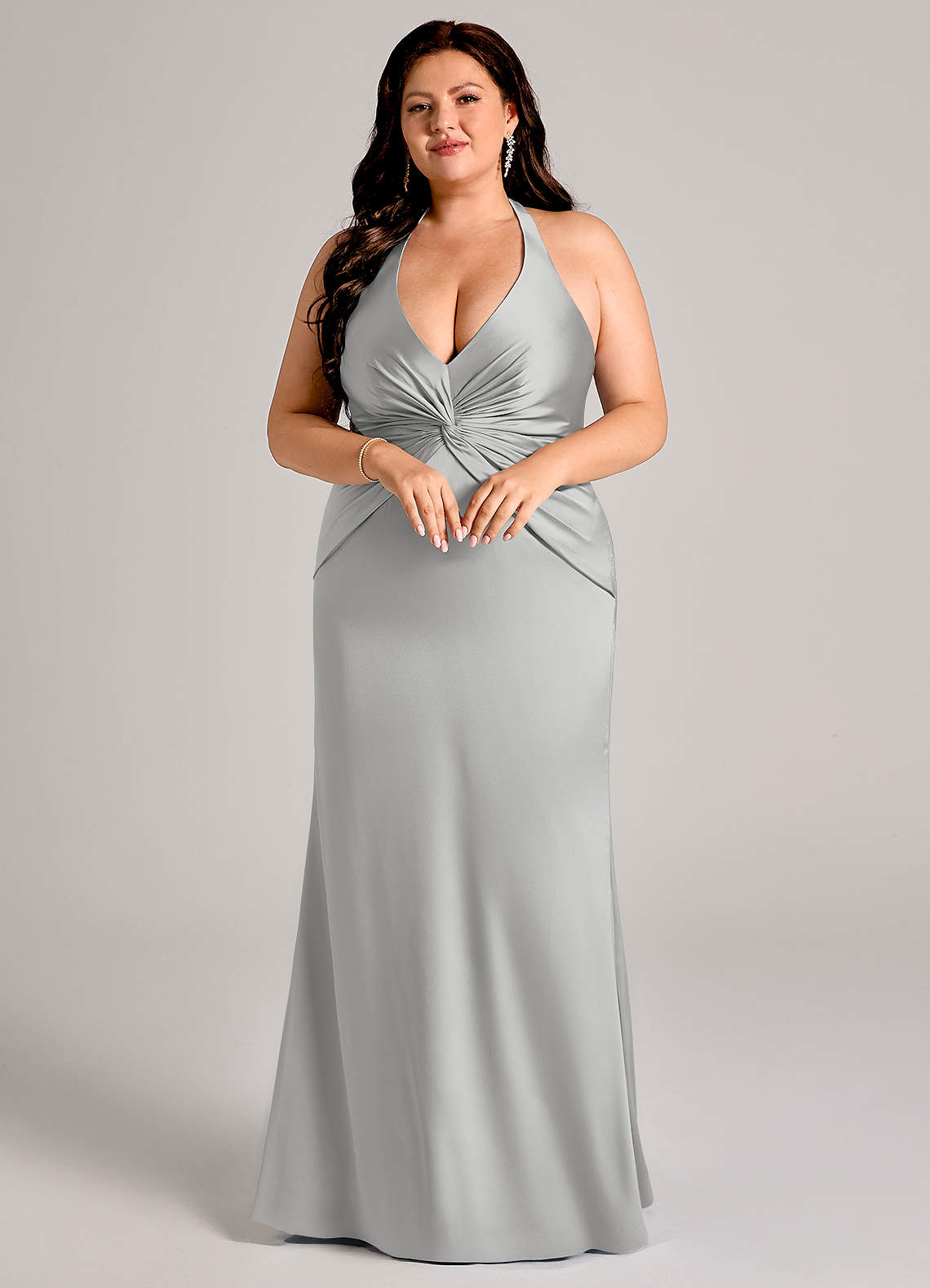 Azazie Valerie Brudtärnklänningar Klä av Sjöjungfru i Stretch Satin Plisserad Silver image8