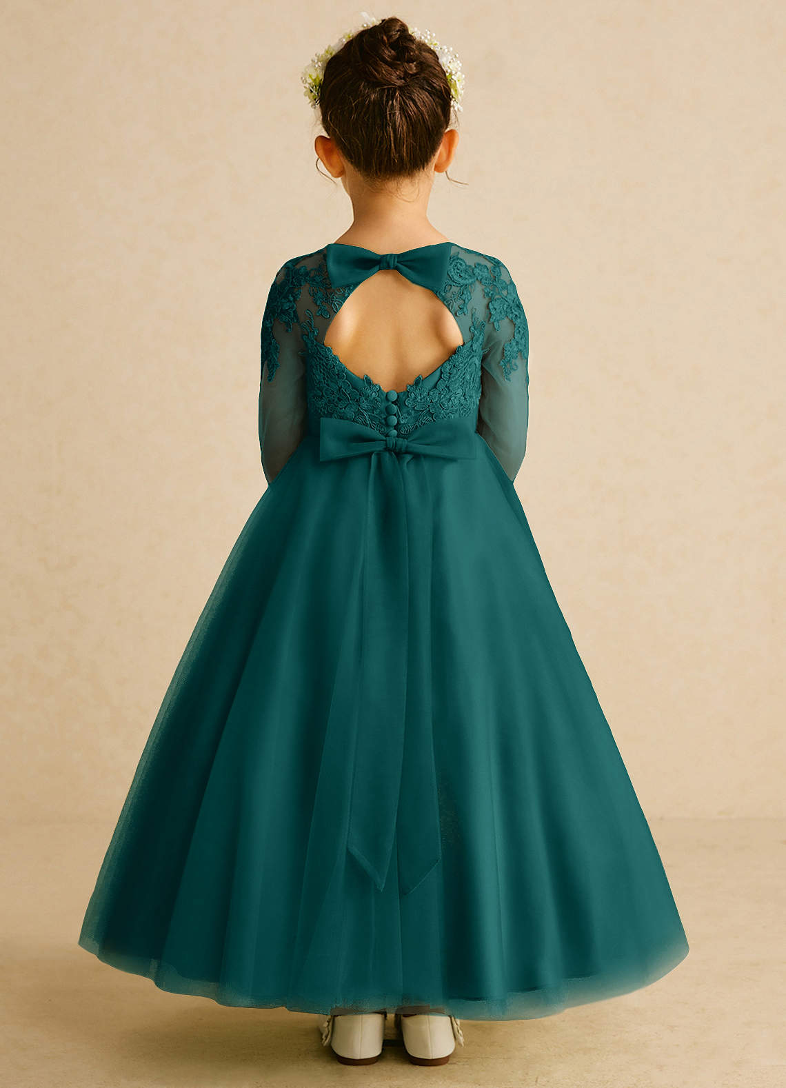 Azazie Precious Flower Girl Dresses Peacock A-Line Lace Tulle Dress image1