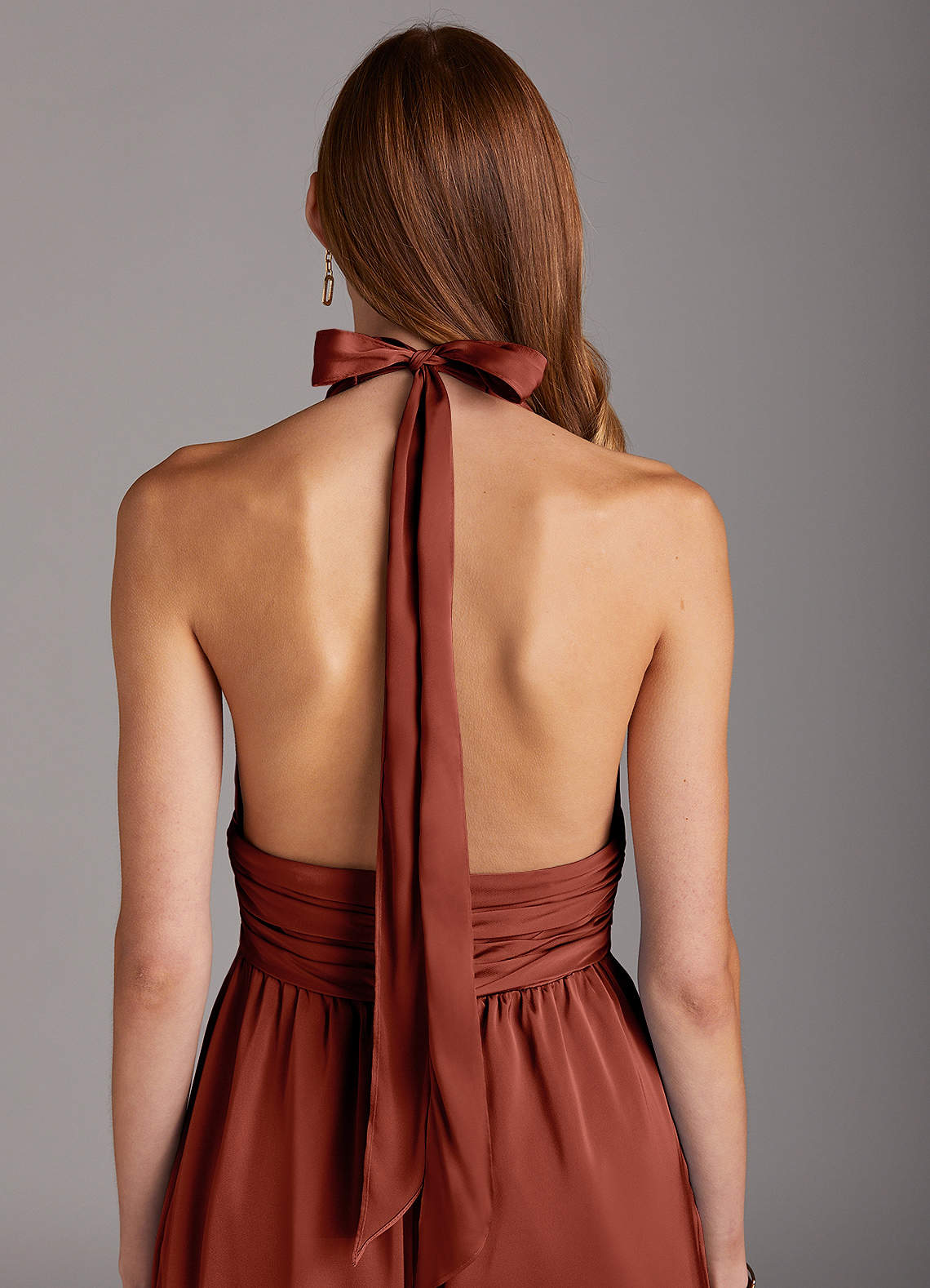 Azazie Oli Stretch Satin Jumpsuit Ready to Ship Terracotta