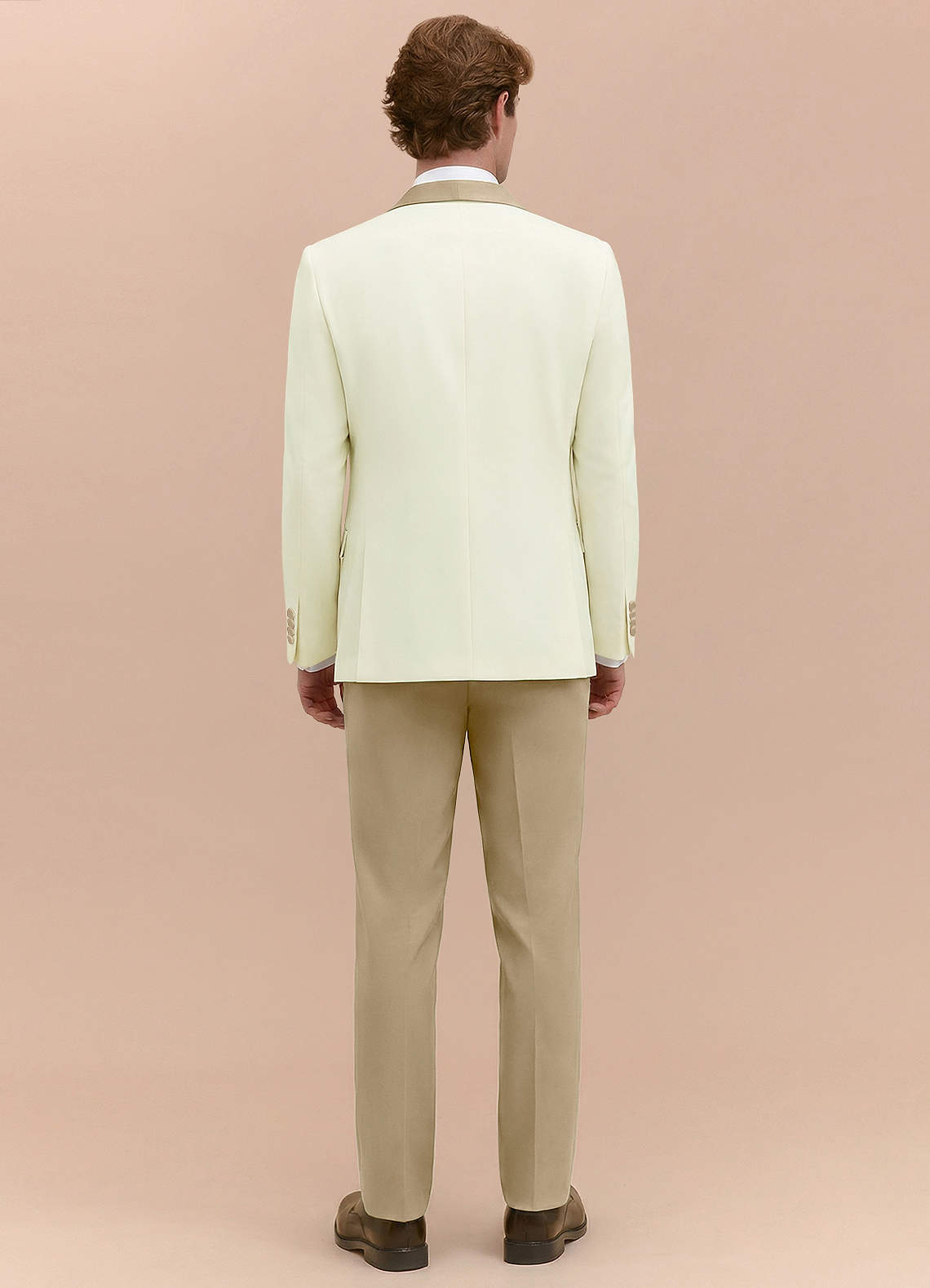 front Adrian Champagne Shawl Lapel Structured Stretch Tuxedo Suit