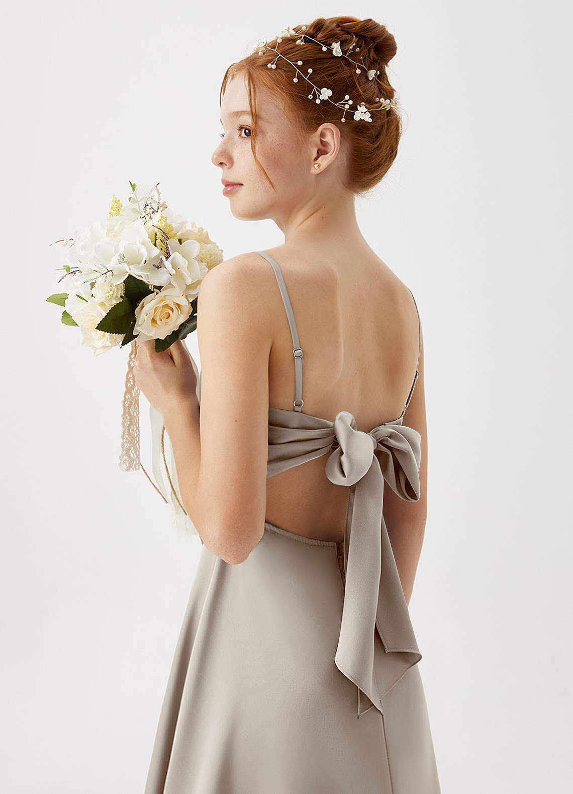 Azazie A-Line/Princess Cowl Neck Floor-Length Stretch Satin Junior Bridesmaid Dresses - Silver