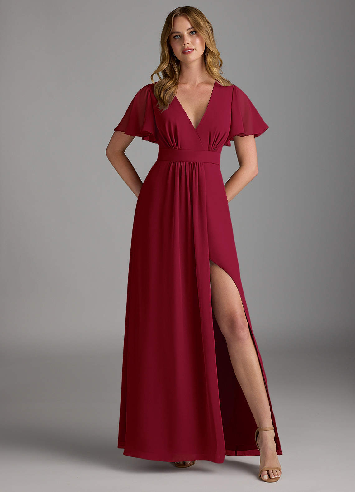 Azazie Zaniah Bridesmaid Dresses Burgundy A-Line Chiffon Dress image1
