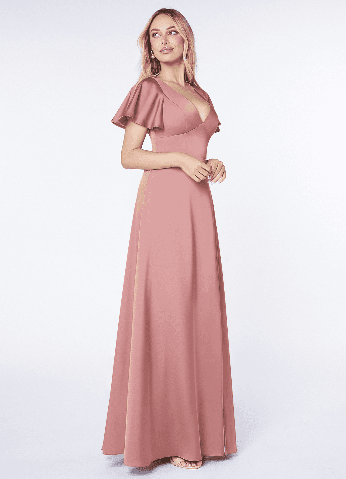Azazie Lani Ready to Ship Dusty Rose Stretch Satin Bridesmaid