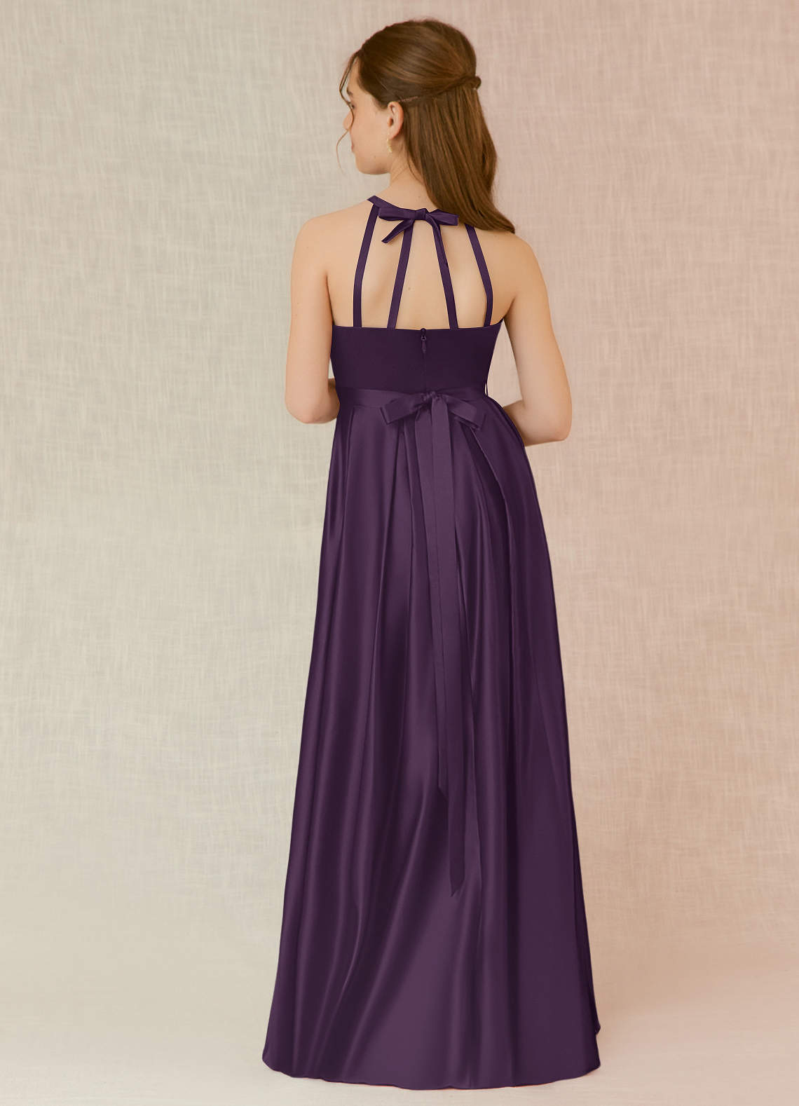 A-line Flutter Sleeves Junior Bridesmaid Dresses Plum
