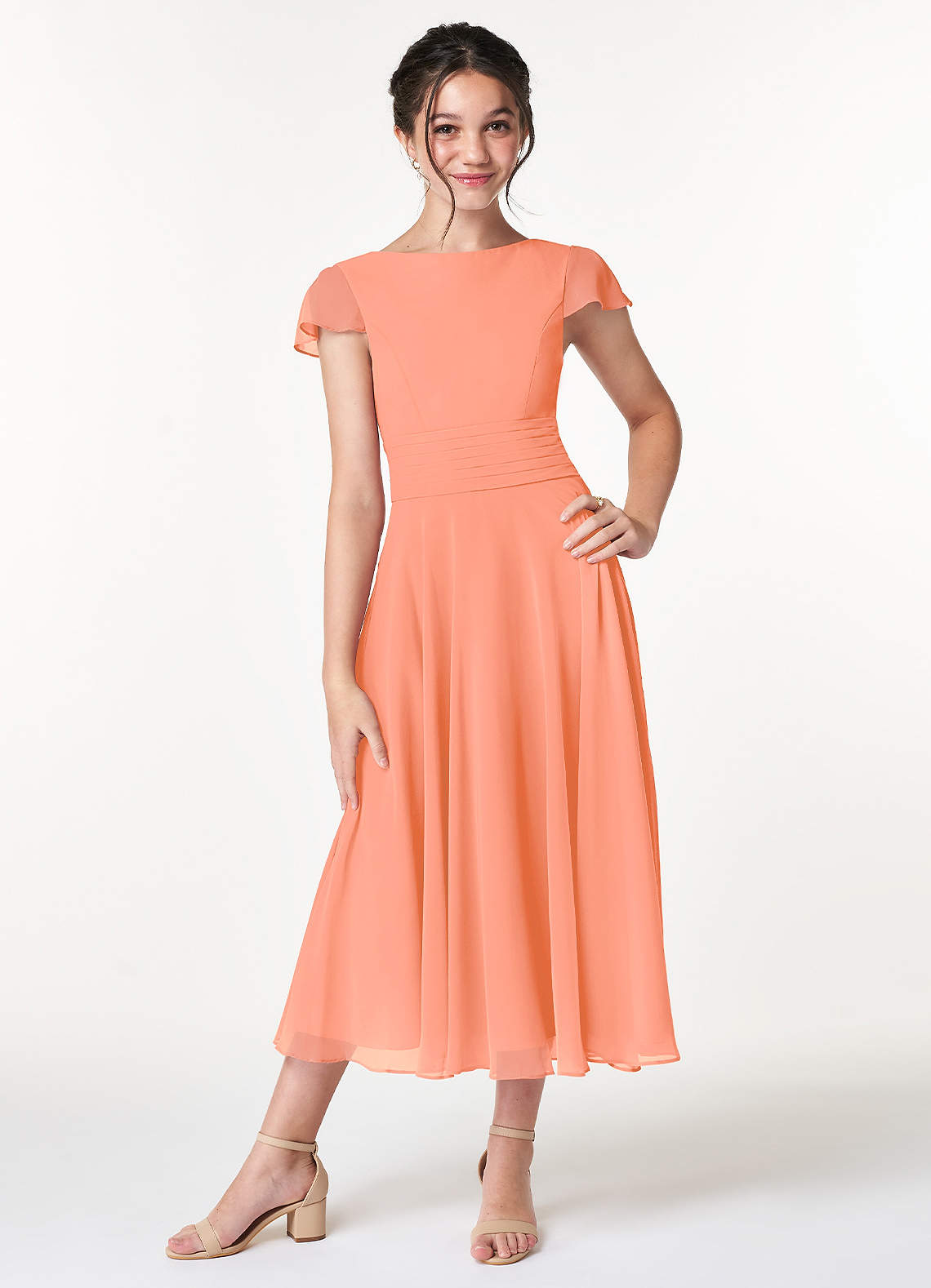 Azazie Payton Junior Sunset A-Line Bow Chiffon Dress image1