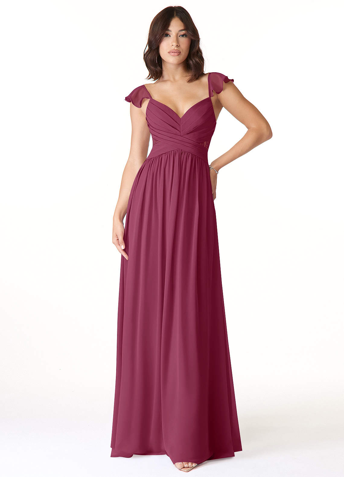 Azazie Lissa Bridesmaid Dresses Mulberry A-Line Lace Chiffon Dress image1