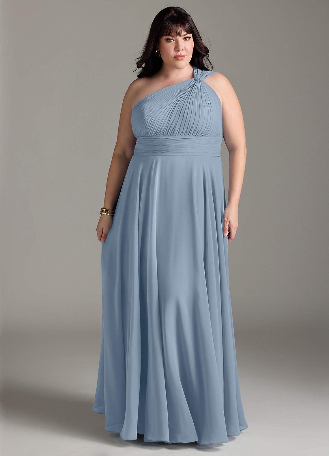Azazie Charlize Bridesmaid Dresses Dusty Blue A-Line One Shoulder Chiffon Dress image6