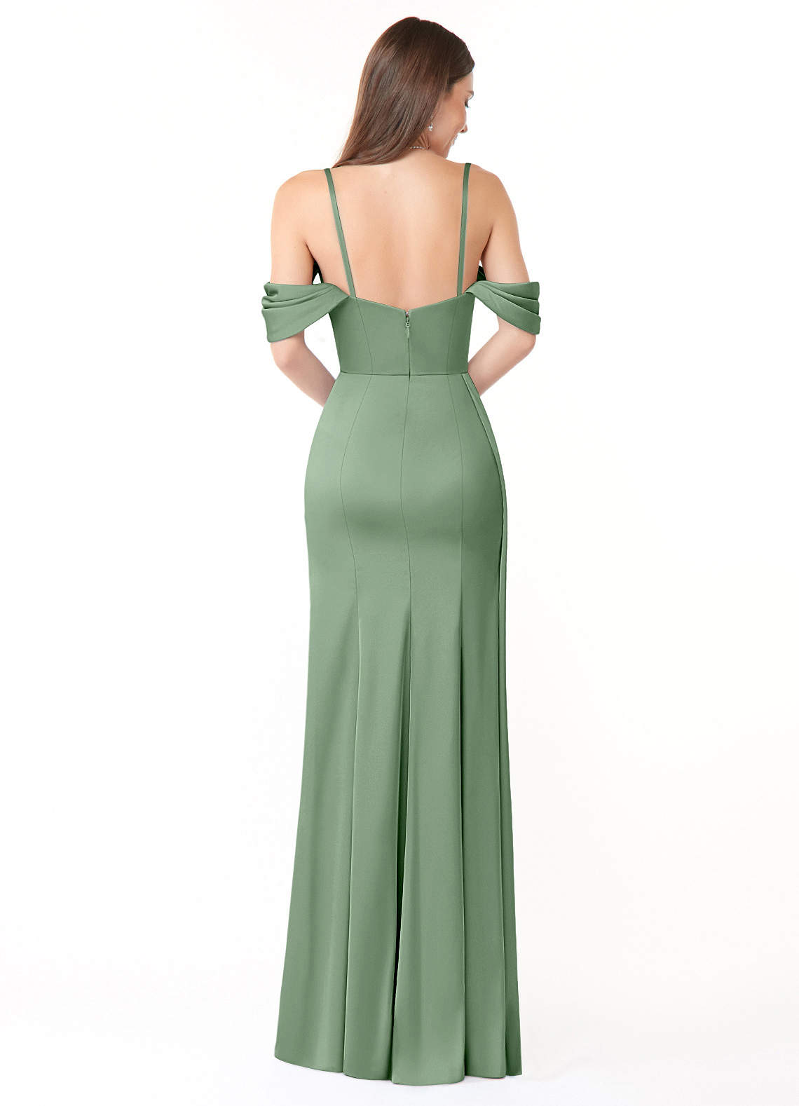 Azazie Amyra Bridesmaid Dresses Matcha Mermaid Off the Shoulder Stretch Satin Convertible Dress image5