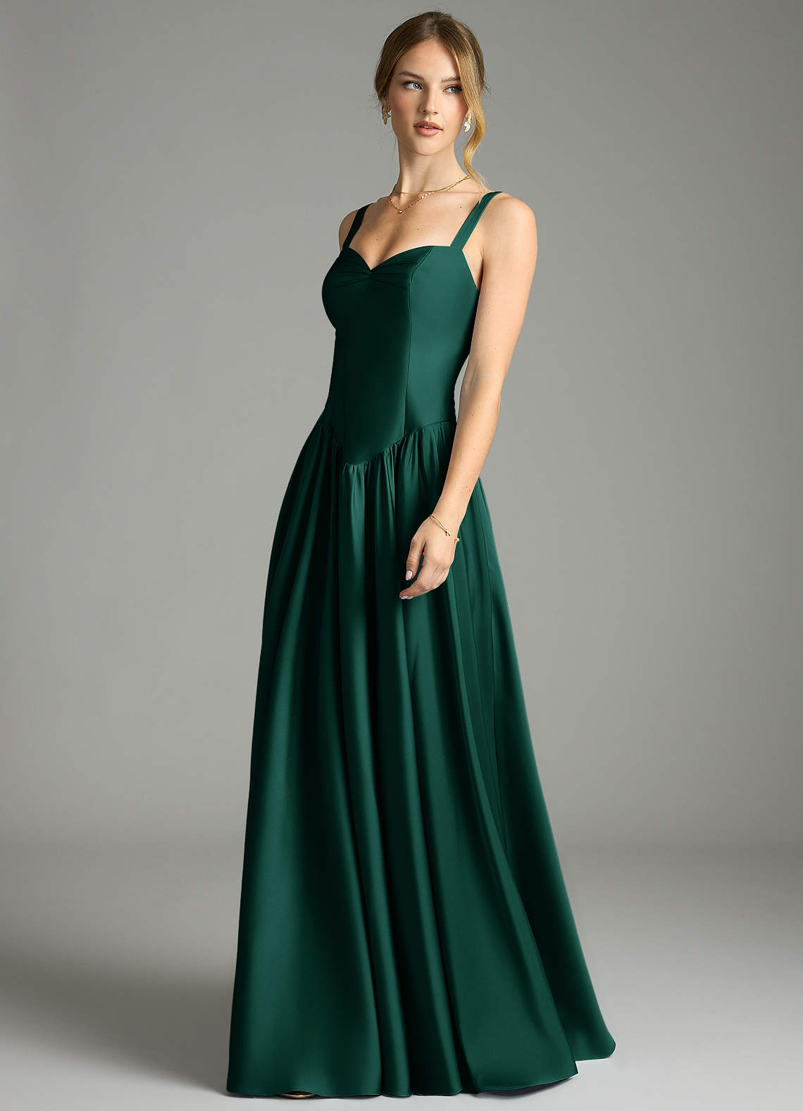 Azazie Evadina Emerald Stretch Satin Bridesmaid Dresses | Azazie CA