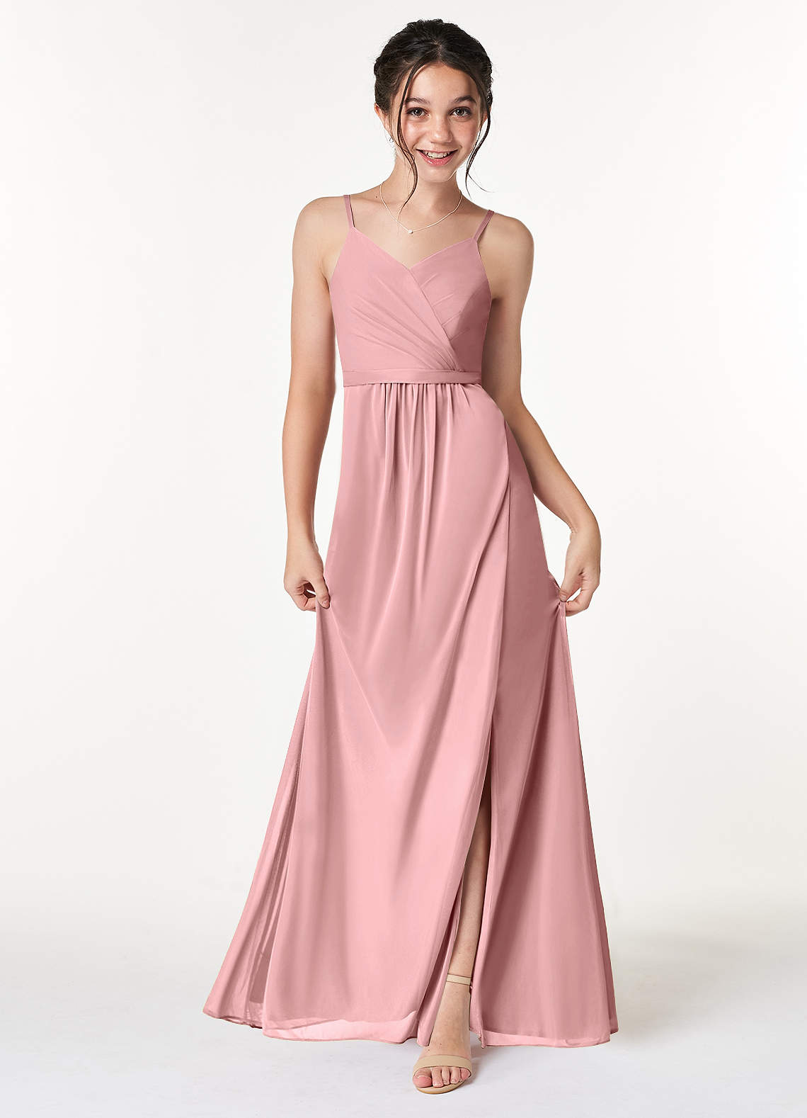 Azazie Luxy Junior Plissee Gittergewebe Kleid Altrosa image1