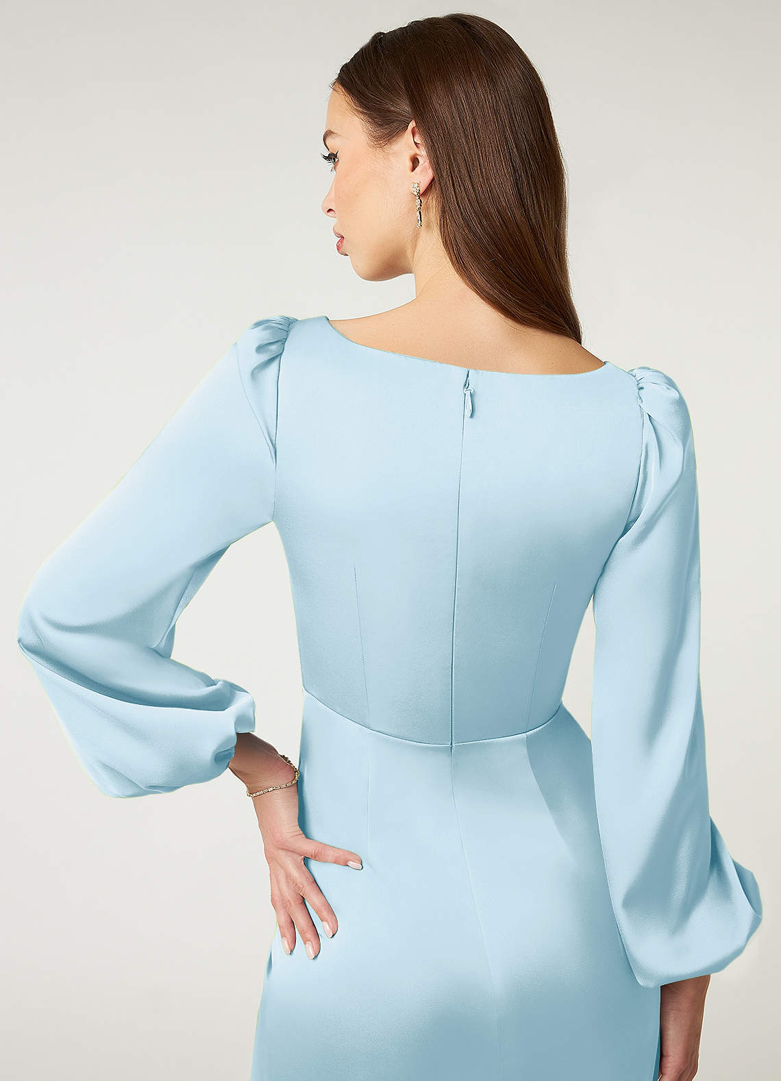 light blue sheath dress with sleeves Azazie Mel A-line Midi Dress SELYN,
